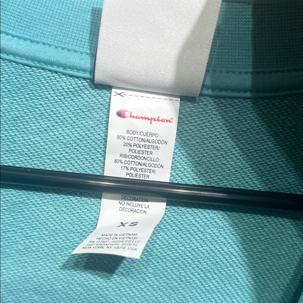 Champion Long Sleeve V-Neck French Terry Pullover Teal Blue XS oversized - Picture 7 of 10
